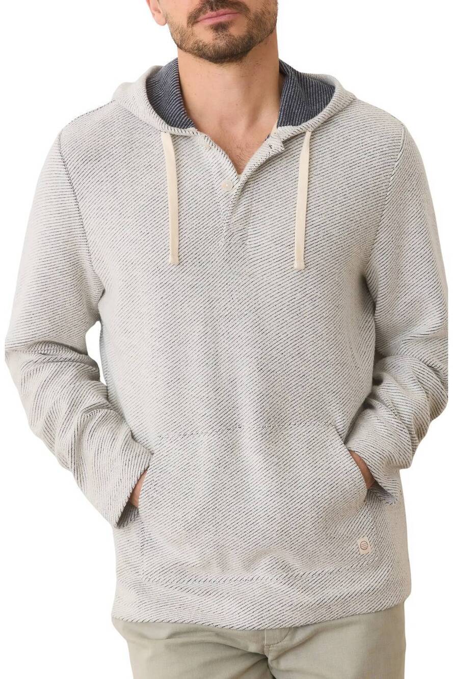 NEW MARINE LAYER portola slub organic cotton beach hoodie in white/ navy